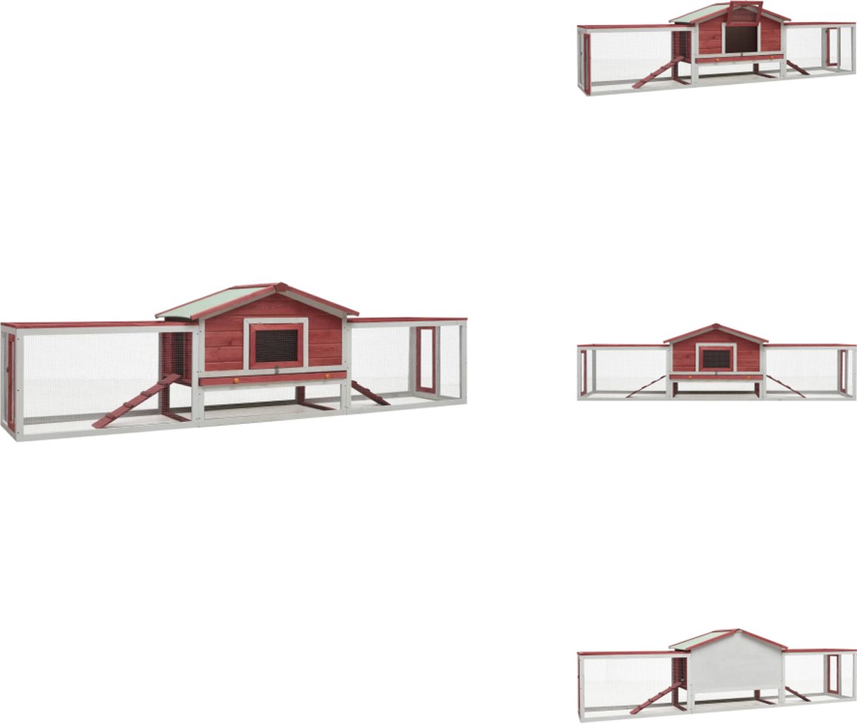 vidaXL Konijnenhok – Konijnenhokken – Dierenhok – Dierenhokken – Konijnenhok 310x70x87 cm massief grenen- en vurenhout rood
