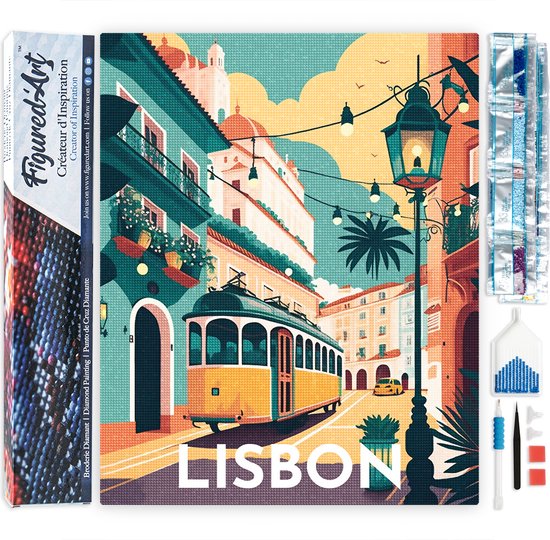 Figured'Art Diamond Painting set Volwassenen 40x50 cm Reisposter Lissabon - 5D DIY Art full drill vierkante diamant - Opgerold canvas