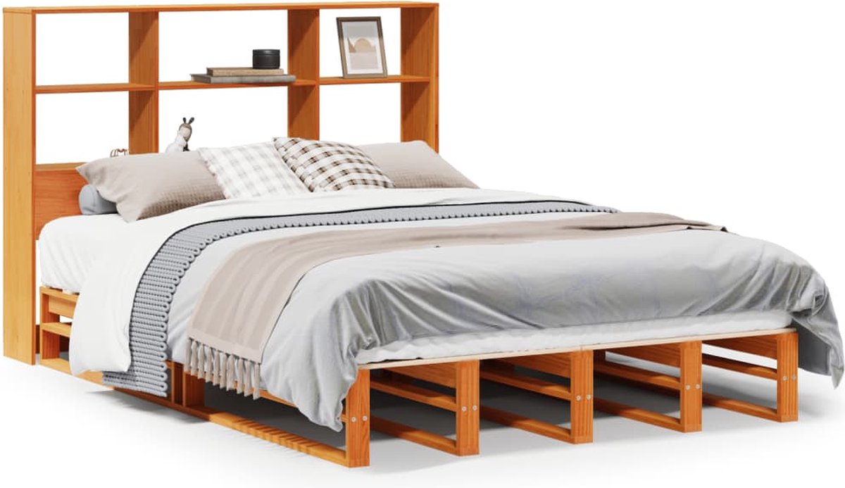 vidaXL - Bed - met - boekenkast - zonder - matras - hout - wasbruin - 150x200 - cm