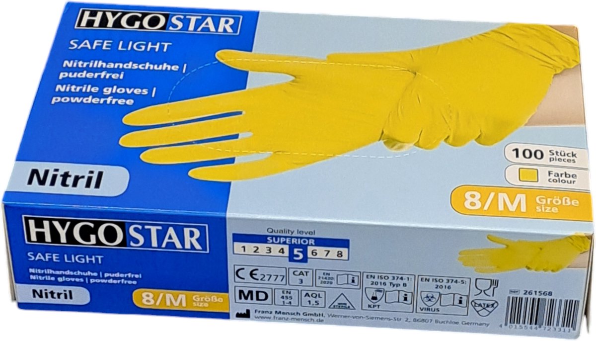 Goedkoopste Hygostar wegwerp handschoenen nitril poedervrij GEEL - maat M - 100 stuks