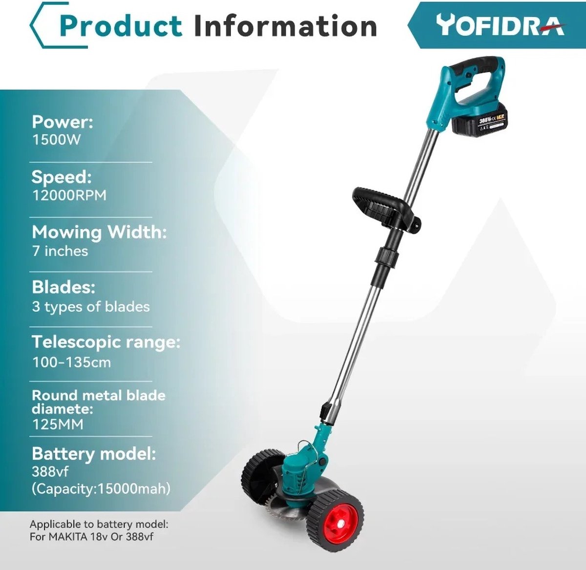 Yofidra Grastrimmer - Accu Grasmaaier - Grasmaaier Elektrisch - Bosmaaier - Handmaaier - 2 Accu's - Elektrische grasmaaier met benodigde accessoires thumbnail 2