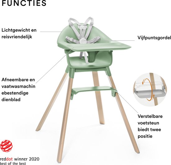 Stokke Clikk Kinderstoel, Clover Green - Alles-in-één kinderstoel met dienblad + harnas - Licht, duurzaam, fijn voor onderweg - Geschikt voor 6-36 maanden of maximaal 15 kg van Stokke — afbeelding 4