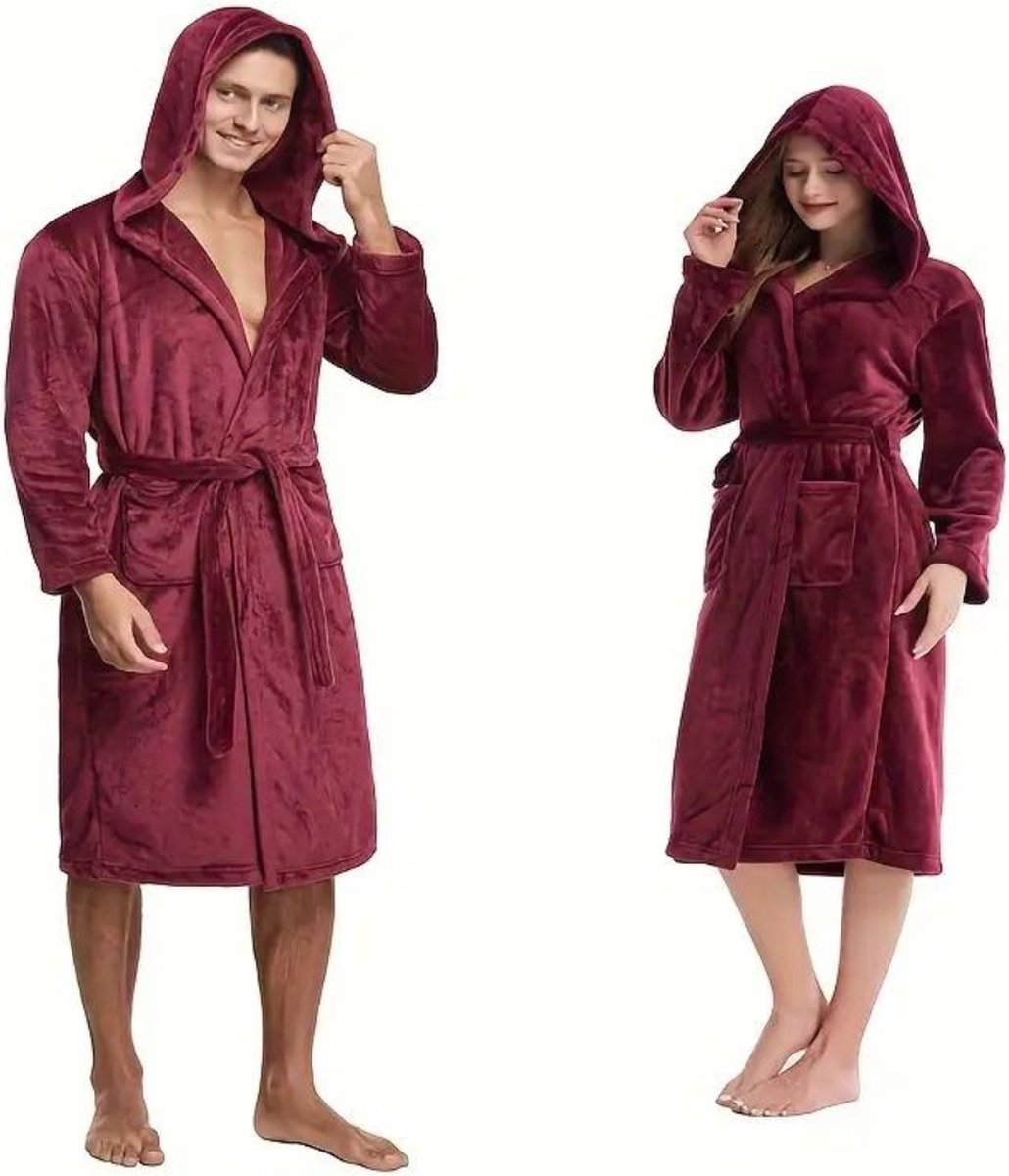 Livano Badjas - Fleece - Katoen - Badstof - Sauna - Hamam - Wafel - Bathrobe - Duster - Ochtendjas - Kimono - Rood Dames