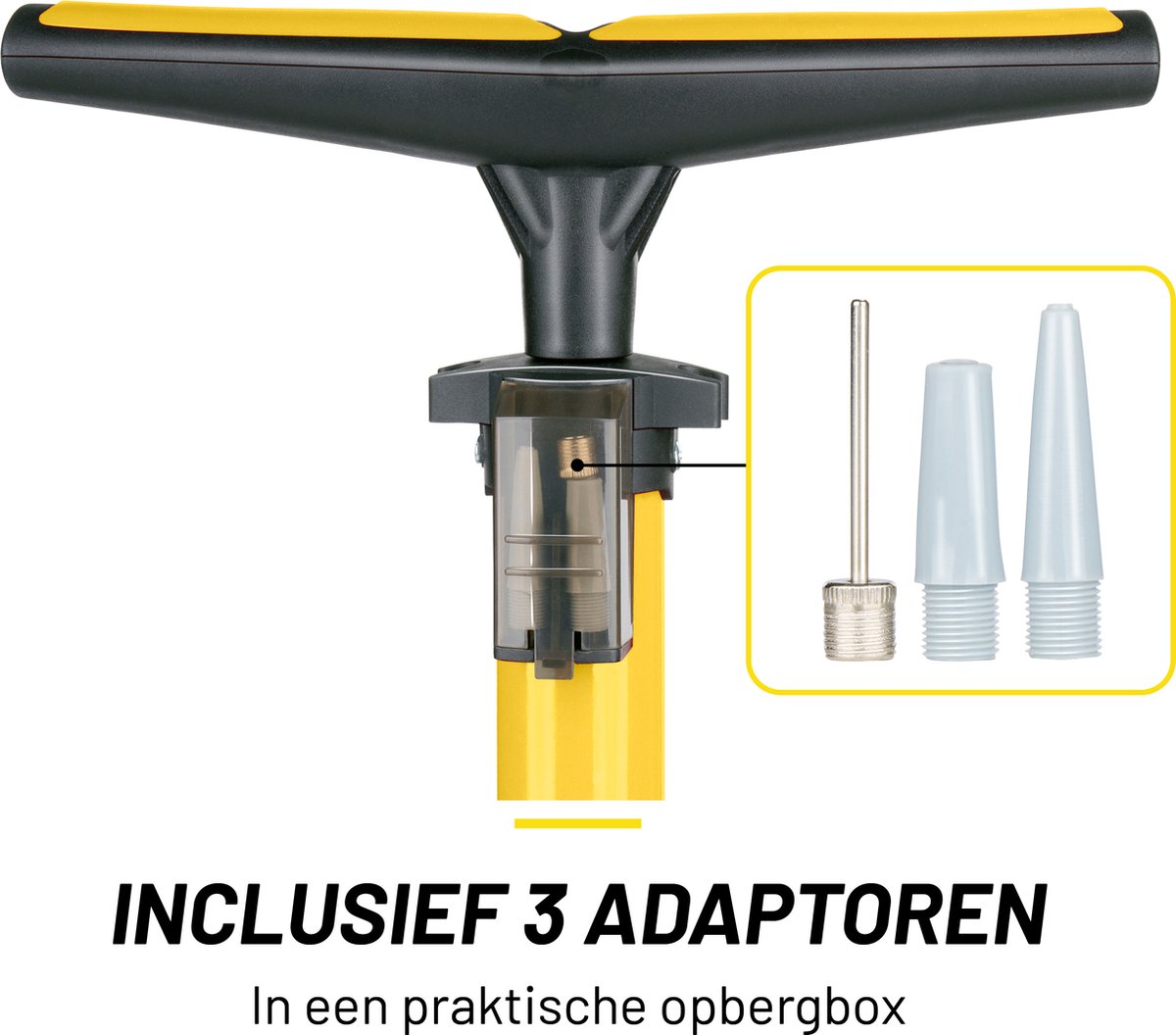 Dunlop Fietspomp met Drukmeter - Fiets Pomp voor Dunlop, Schrader en Frans Ventiel - Staande Pomp Incl. Adaptoren voor Waterspeelgoed en Ballen — afbeelding 3