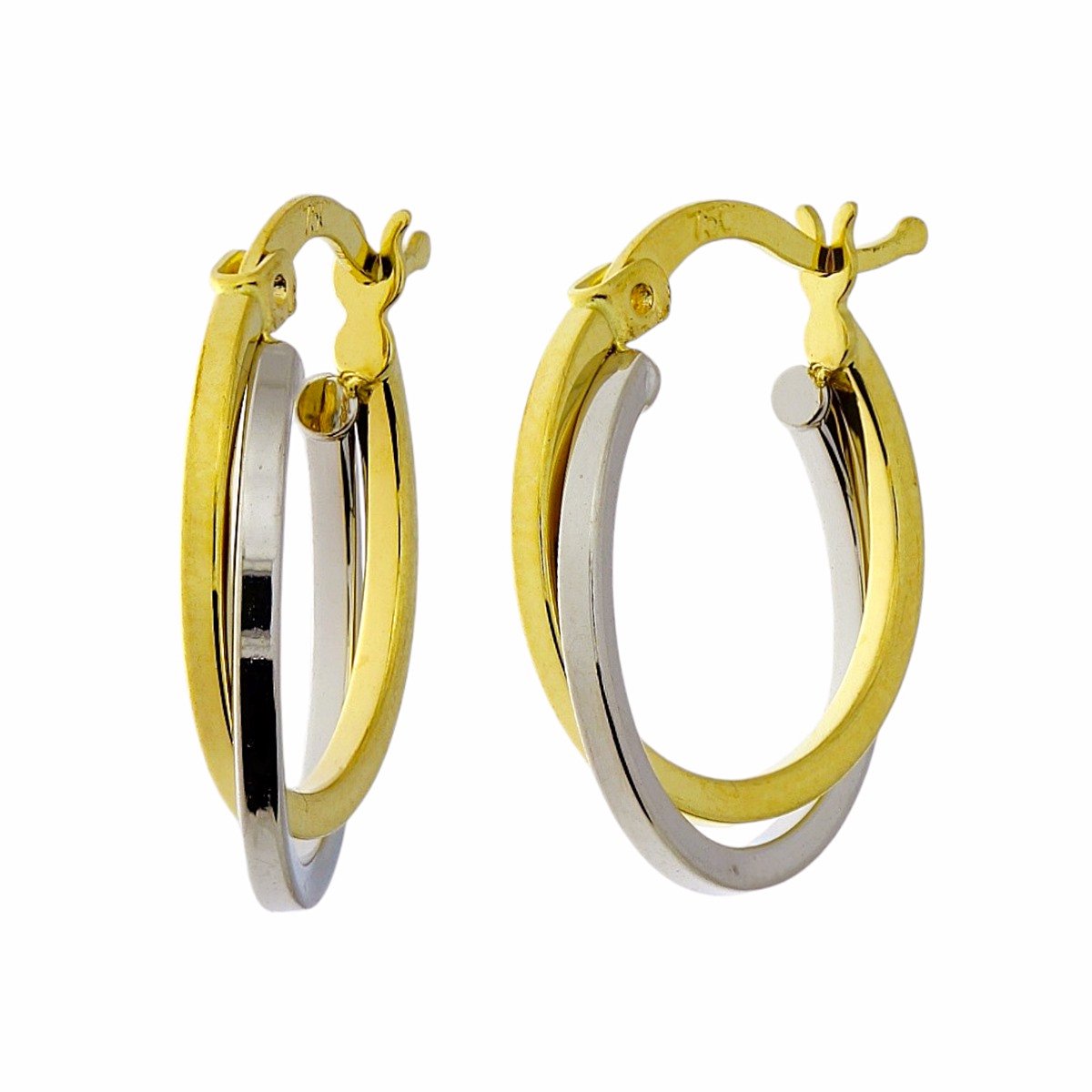 Bicolor Gouden Oorringen 18 mm 3 mm 18 karaats