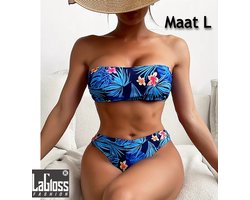 LaGloss® Blauwe Tropische Bloemen Bikini Set - Tweedelig - Strand - Maat L %%
