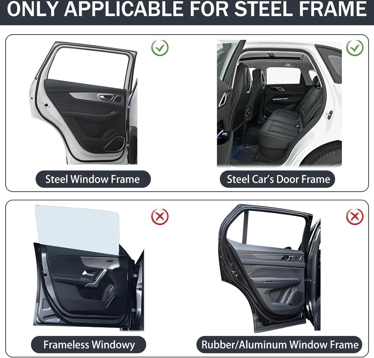DIZA100 2 stuks magnetische dubbellaagse autoruiten voor baby, universele pasvorm, zwart, eenvoudige stijl, zijautoruiten, zonwering, compatibel met auto, SUV, minibus