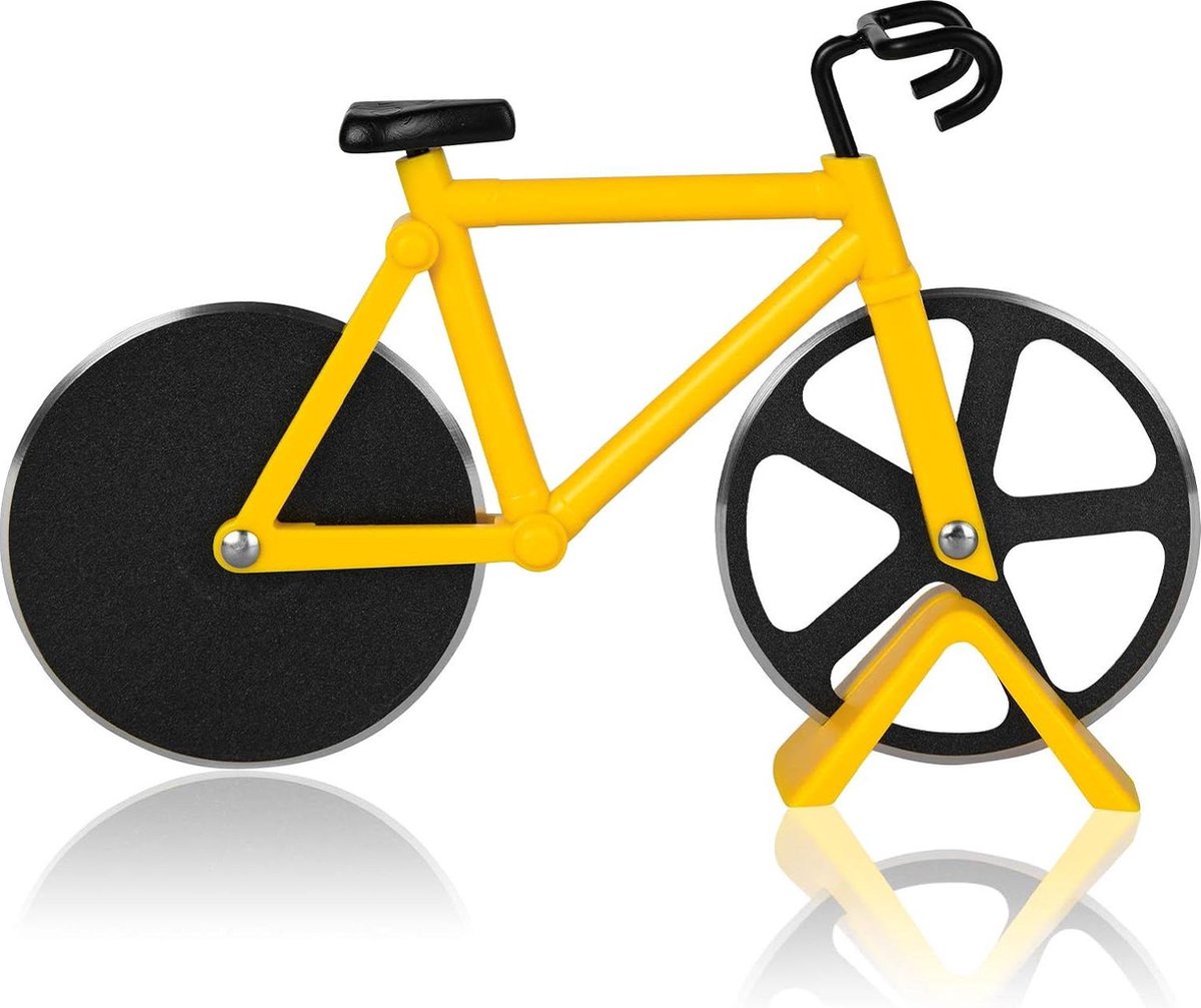 Super Scherpe Dual RVS Pizzasnijder met Kickstand Geel pizzasnijder