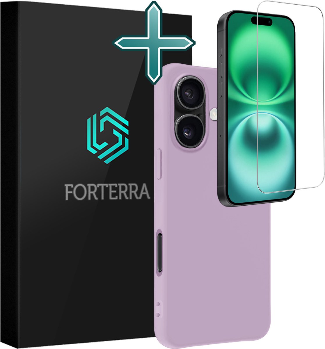 Hoesje Met Screenprotector - Geschikt voor Apple iPhone 16 Plus - Sterk & Shockproof - Telefoon Hoes - Back Cover - Siliconen Case - Lila