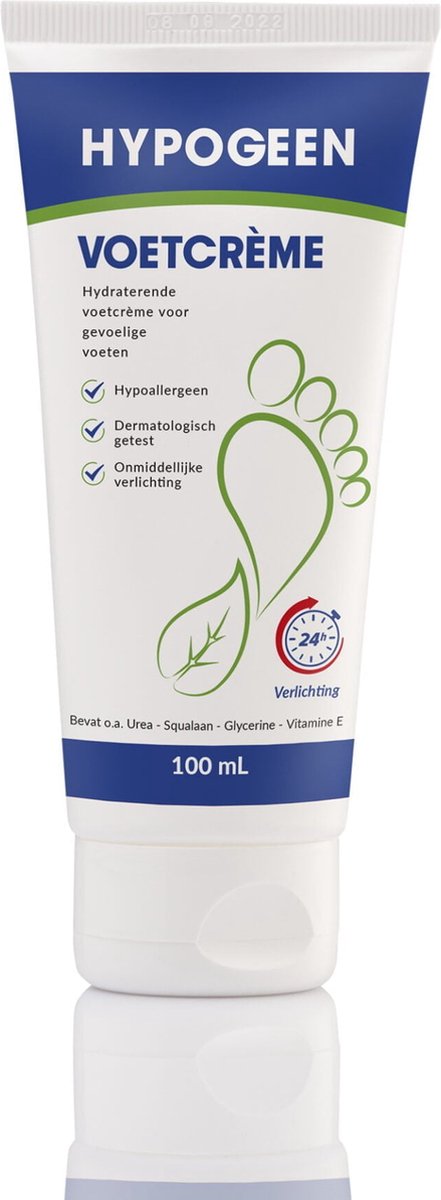Goedkoopste Hypogeen Voetcrème - Hypoallergeen - Voor Droge & Gevoelige Voeten - Met Squalaan & Ureum - PH Neutraal - Hydraterende Voetverzorging -100ml Tube