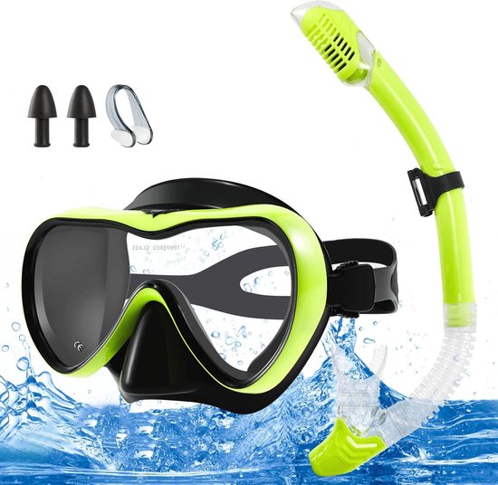 Adultes - Ensemble de tuba avec masque de plongée anti-buée et anti-fuite - Vue panoramique à 180° - Ajustable - Confortable - Masque de plongée de la meilleure qualité