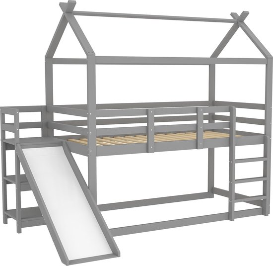 Idemon Stapelbed met glijbaan en kledingkast, kinderbed 90 x 200 cm