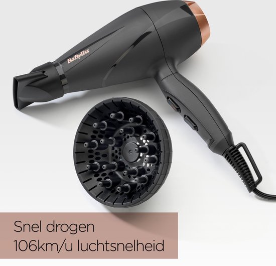 BaByliss Smooth Pro 2100 Föhn 6709DE - Fohn met diffuser en blaasmond - Haardroger - Professionele AC-Motor - 2100 Watt - Coolshot