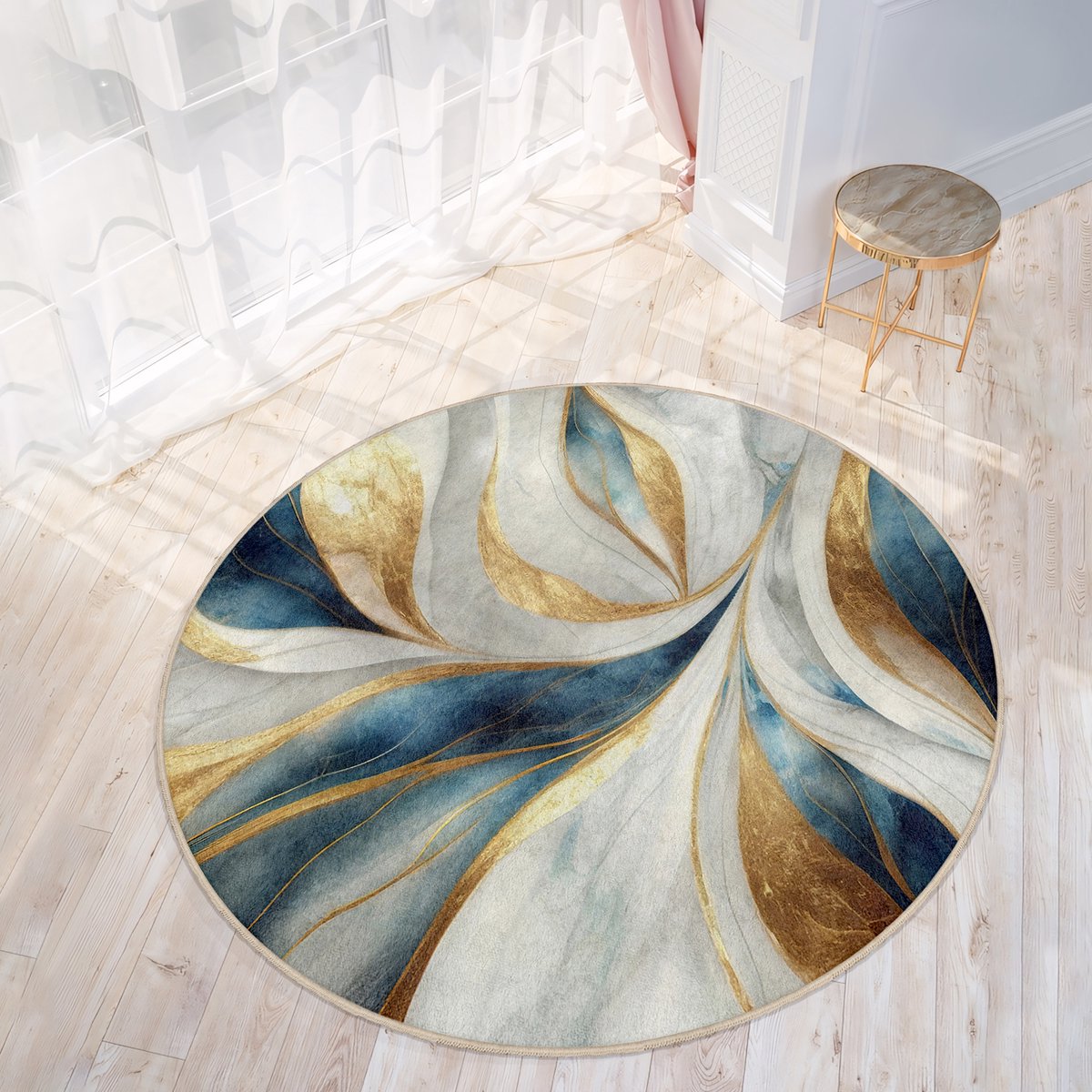 Highdi Tapis Rond Salon, Moderne Ligne Minimaliste Tapis De Sol Décoration Antidérapant Pour