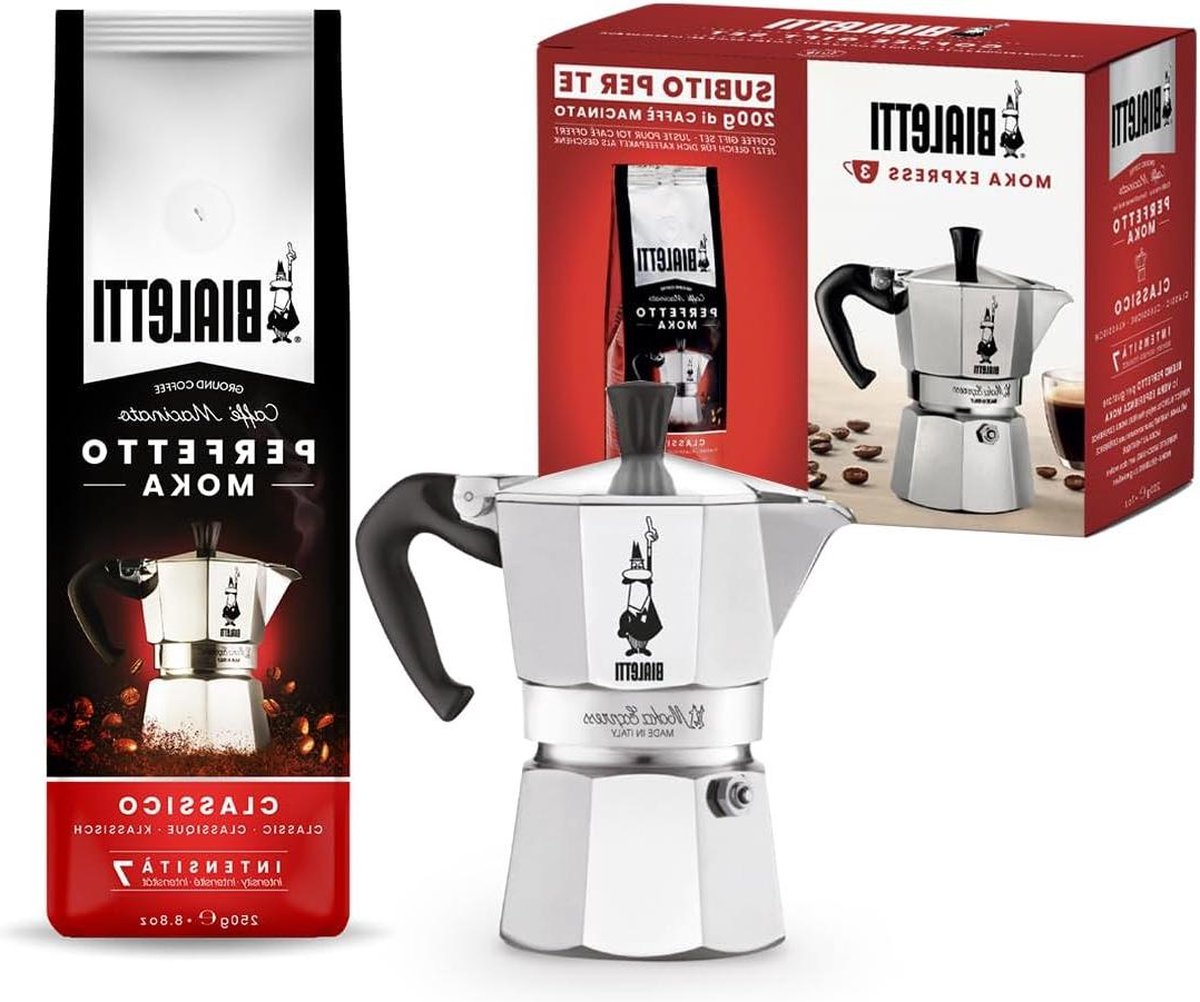 Koffiezetapparaat 3 kopjes plus set 250 g perfecte klassieke mokka - niet geschikt voor inductie - aluminium 0003544