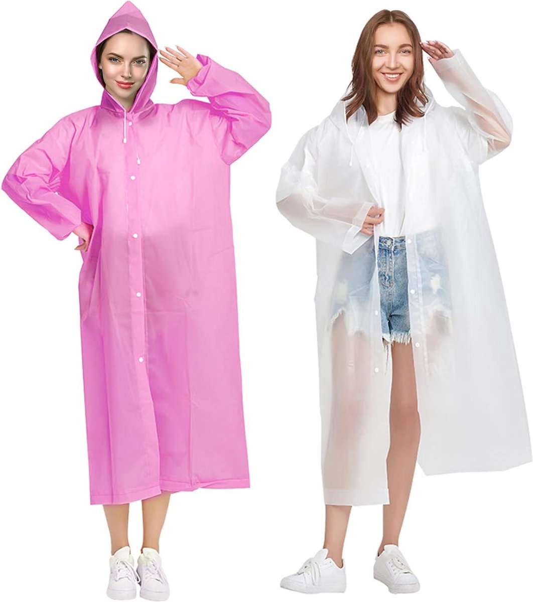 Draagbare regenjas poncho voor volwassenen met capuchon herbruikbaar - witroze - reizen wandelen fietsen camping