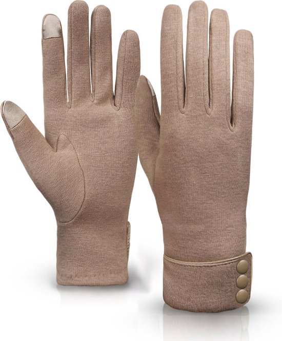 Winter warme handschoenen voor dames - Touchscreen telefoon winddicht gevoerde dikke handschoenen - Buitensporten Fietsen Rijden Warme handschoenen - Khaki