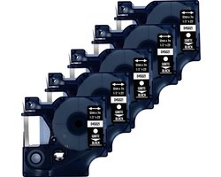 DULA Dymo D1 45021 - S0720610 - Compatible label tape - 5 lettertapes - Wit op zwart - 12mm x 7m