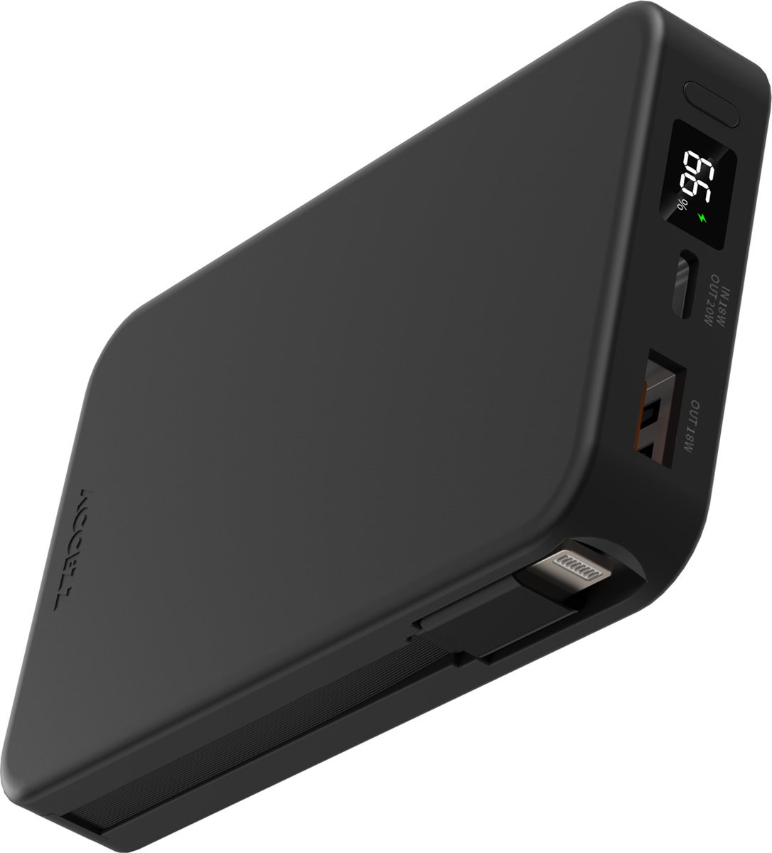 Accezz Powerbank 10000 mAh met geĂŻntegreerde kabels - USB-C - 20 Watt - Geschikt voor o.a. iPhone en Samsung - Zwart