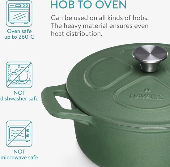 Gietijzeren braadpan met deksel - Dutch oven voor inductie en keramisch koken - Mat groene emaille pot — afbeelding 3