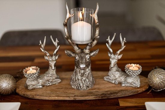 Bougeoir cerf de Noël – Pilier de Décoration Argent – Decor de Noël Home, renne