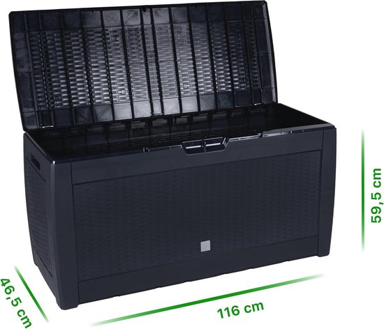 GOPLUS Tuinbox, 145 l, opbergdoos met afsluitbaar deksel, waterdichte opbergbox, met handgrepen, dekbox, tuinkist, kussenbox voor tuingereedschap, kussens en zwembadaccessoires (145 l, zwart GOPLUS Tuinbox, 145 l, opbergdoos met afsluitbaar deksel, waterdichte opbergbox, met handgrepen, dekbox, tuinkist, kussenbox voor tuingereedschap, kussens en zwembadaccessoires (145 l, zwart