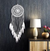 Handgemaakte Dromen Vanger - Dream Catcher - Indianen Droomvanger – Veren en Kralen dromenvanger – 65CM - Wit