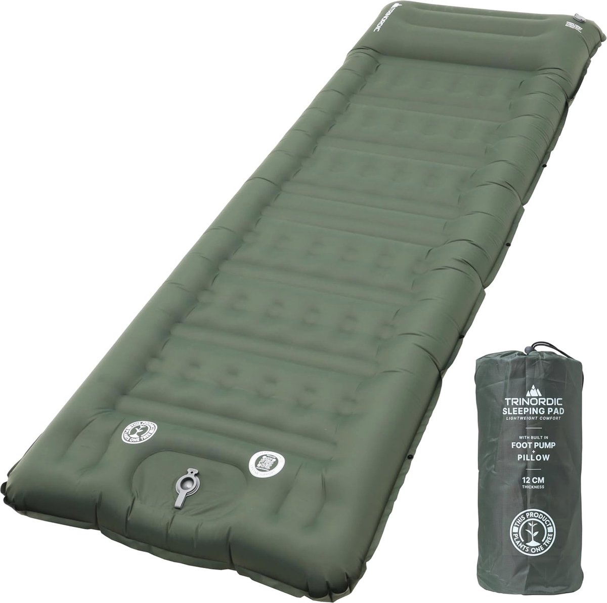 Opblaasbare Camping Slaapmat 12cm - Extra Dik & Breed met Voetpomp en Kussen - Lichtgewicht Luchtbed voor Kamperen, Wandelen, Bikepacking en Glamping