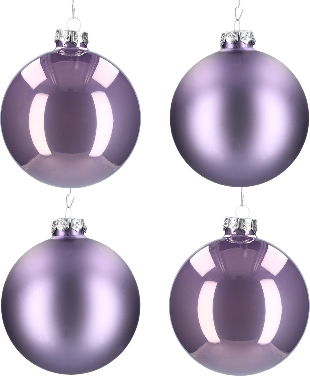 Glazen kerstballen - Set van 4 stuks/100mm - Luxe kerst decoratie - Sfeervolle kerstversiering voor in de kerstboom - Glas - Frosted Lilac - Donkerpaars