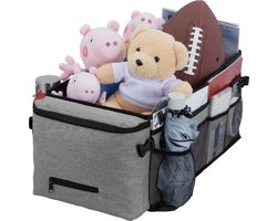 Navaris opvouwbare auto organizer - Te bevestigen aan gordel - Waterafstotend - Auto opbergdoos met vakjes - Autostoel organizer - Oxford stof - Grijs