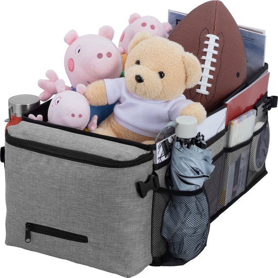 Organisateur de voiture pliable Navaris - Peut être attaché à une ceinture - Hydrofuge - Boîte de rangement pour voiture avec compartiments - Organisateur de siège auto - Tissu Oxford - Grijs