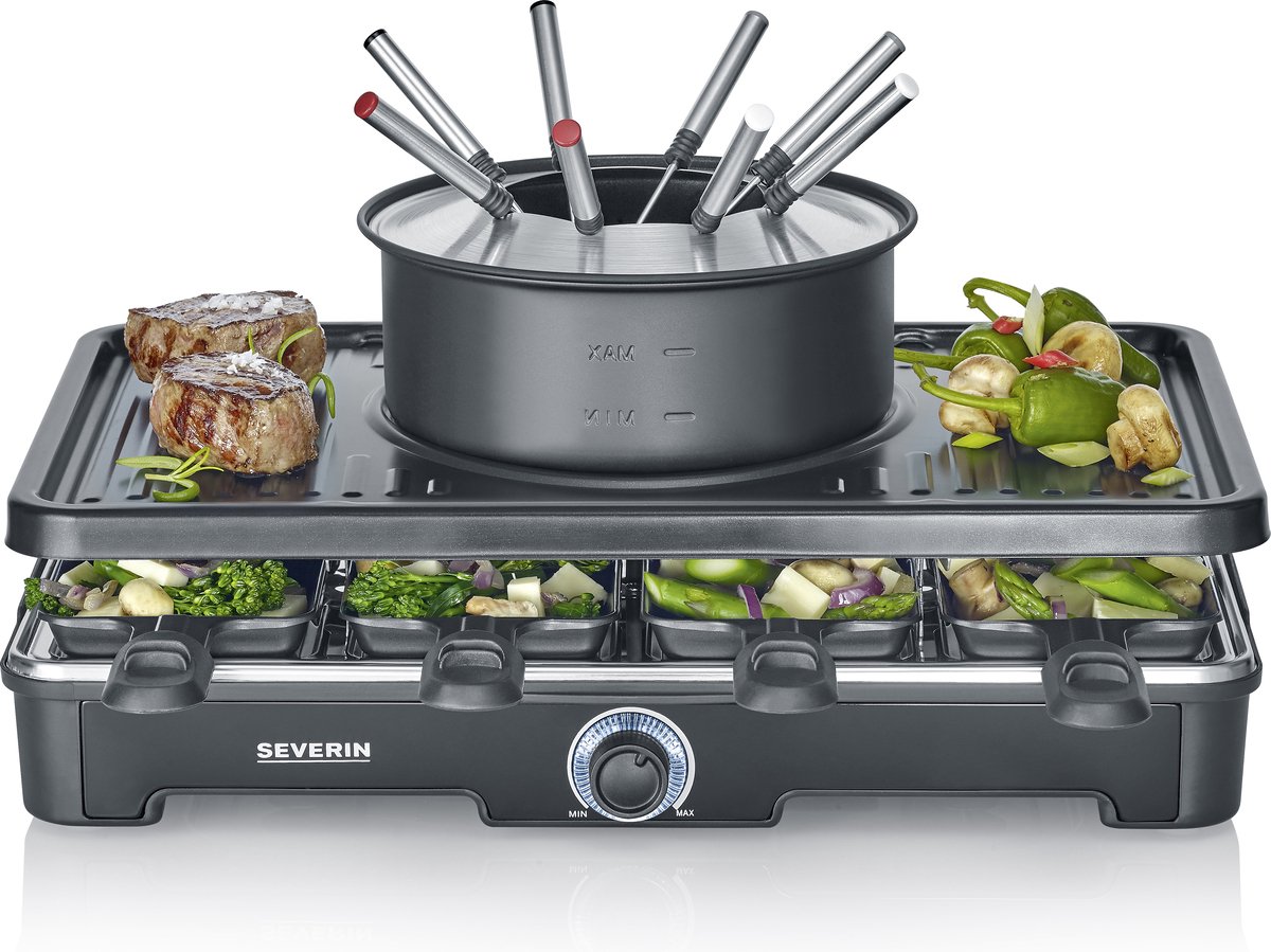 Severin RG 2347 - 2-in-1 Gourmetset & Fondue-pan - 8 personen - Regelbare thermostaat - 8 pannetjes & fondue vorkjes - Zwart – foto 5
