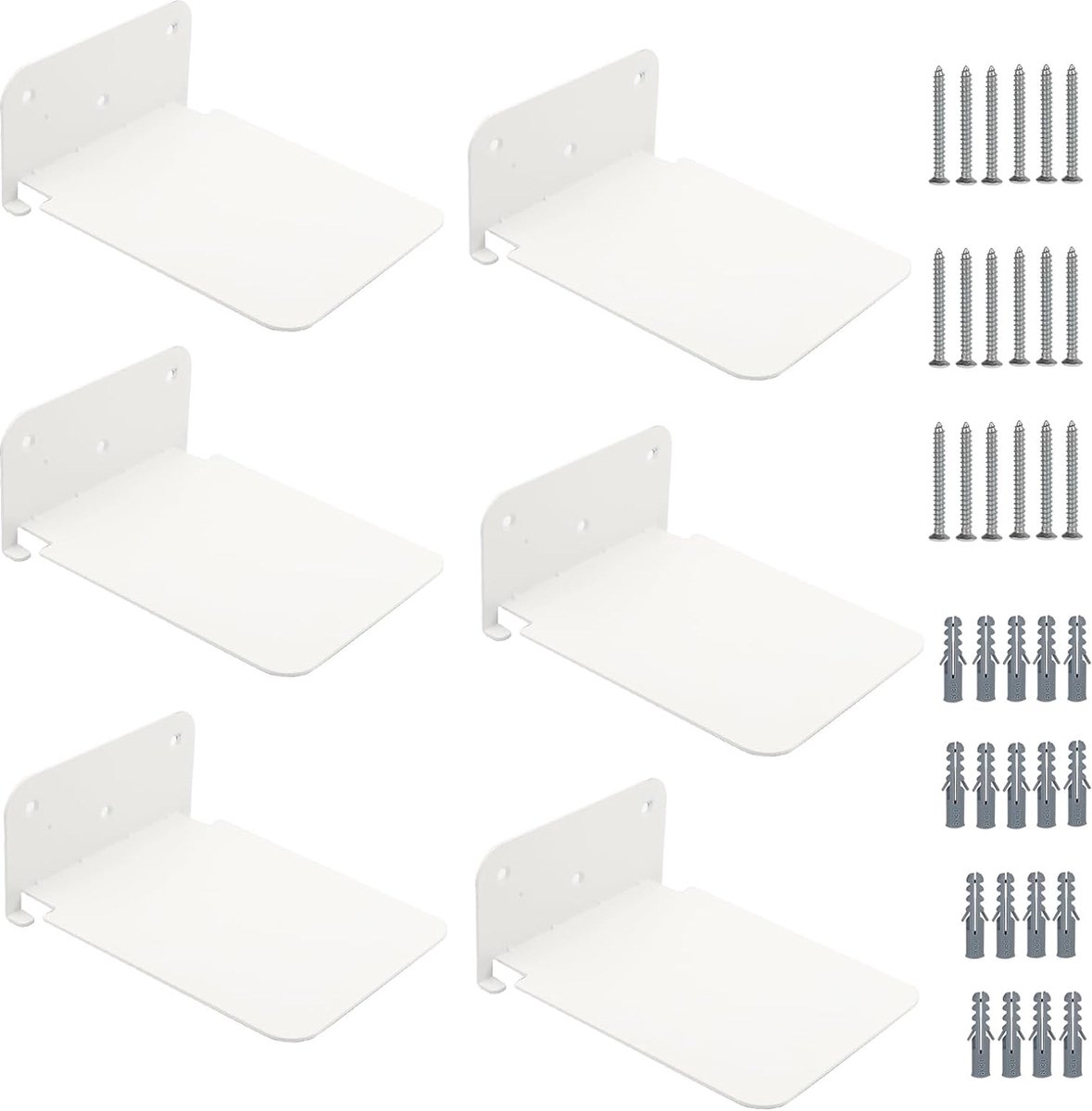 Zwevende Wandplanken Set van 6 - Minimalistische Metalen Planken voor Slaapkamer, Woonkamer en Keuken