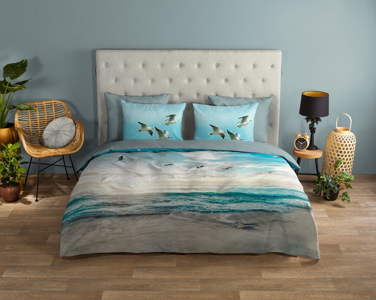 Good Morning dekbedovertrek strand/ zee - Lits jumeaux 240x200/220 cm - Aqua - 100% Katoen renforce