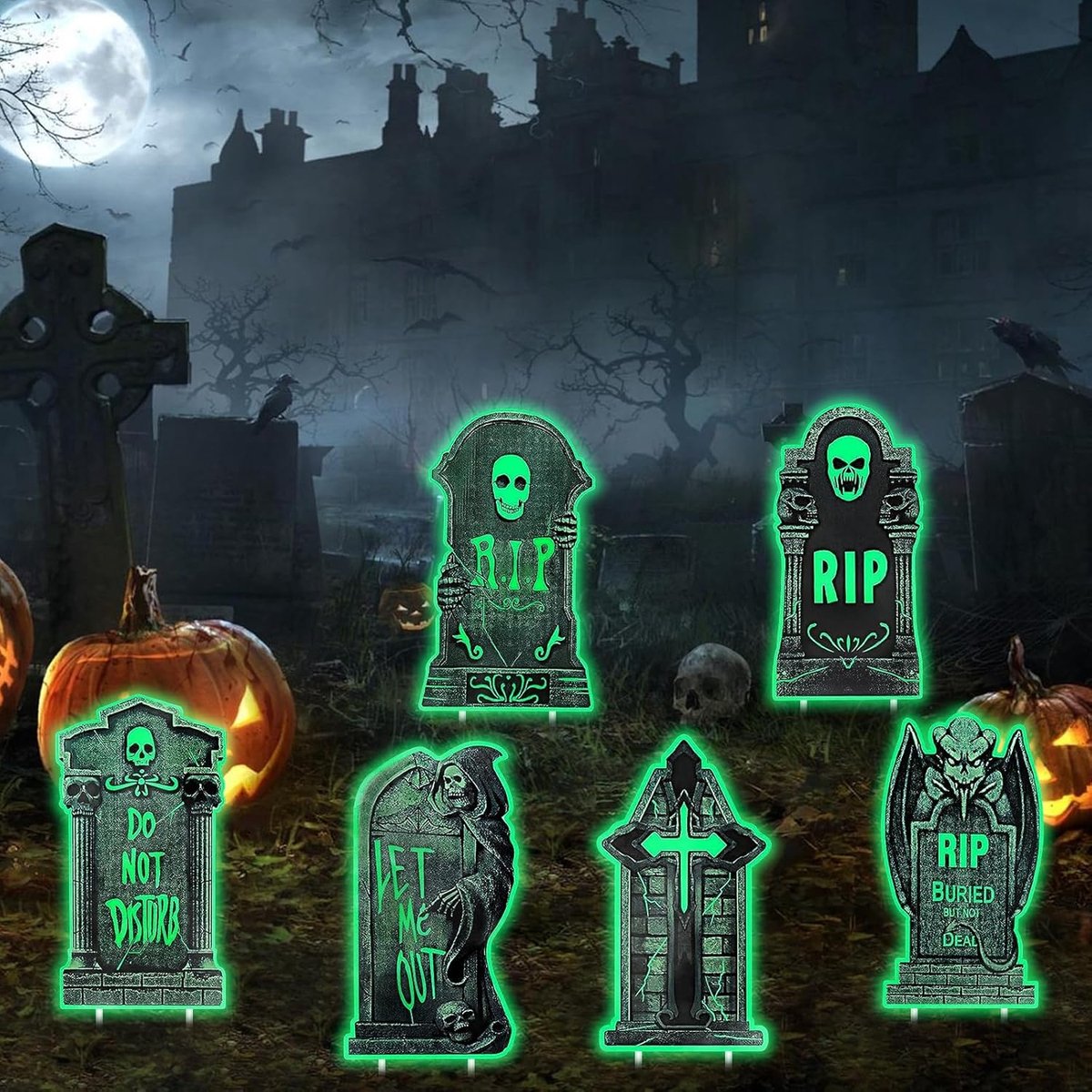 Equivera Halloween Decoratie - Halloween Versiering - Horror Versiering - voor Binnen en Buiten - Spin, Heks, Skelet, Pompoen en Spoken - 2024