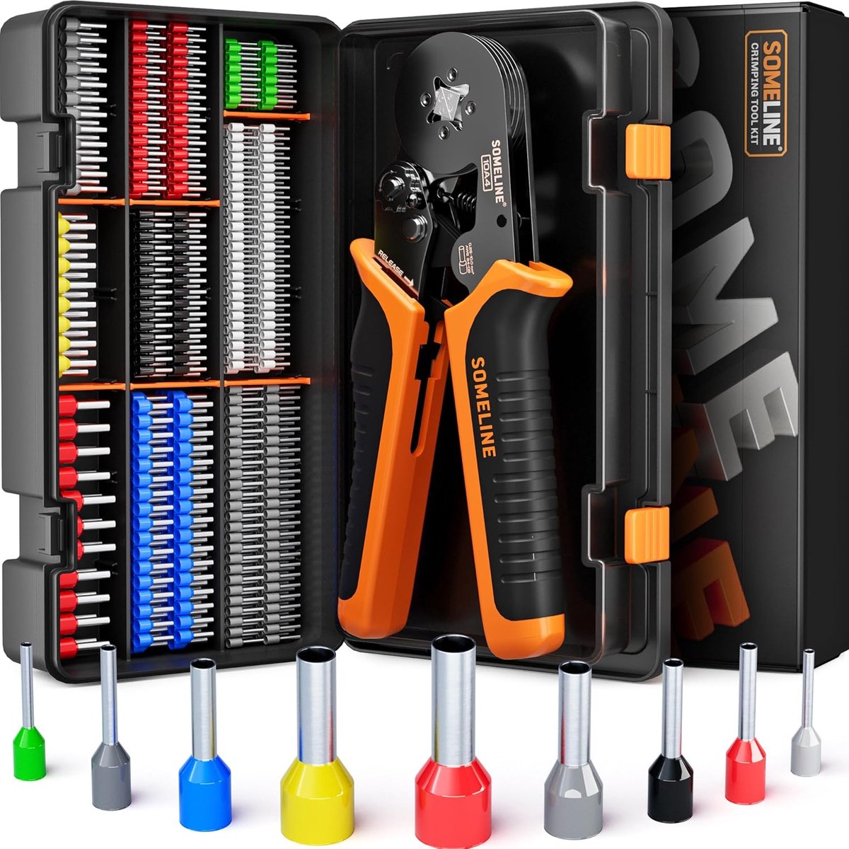 BAURIX® Krimptang Zeskant met Set 2000 Adereindhulzen - [0,25-6mm²] Draadeind Ferrule Tang Zelfinstellend - Adereindhulstang - Ferrule Crimping Tool Kit - Krimptang Set