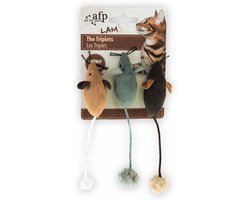 Afp muis the triplets lamswol met catnip assorti kattenspeelmuis kat 7x7x3 cm 3st