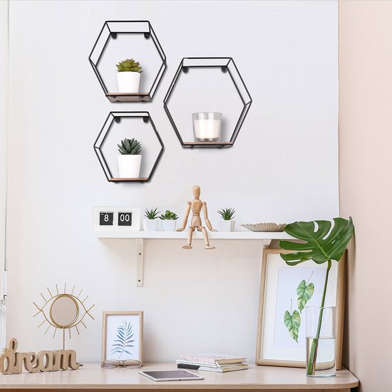 Support mural - Ensemble d'étagères murales - Torna Avea - Rack 3 pièces - Zwart - MDF