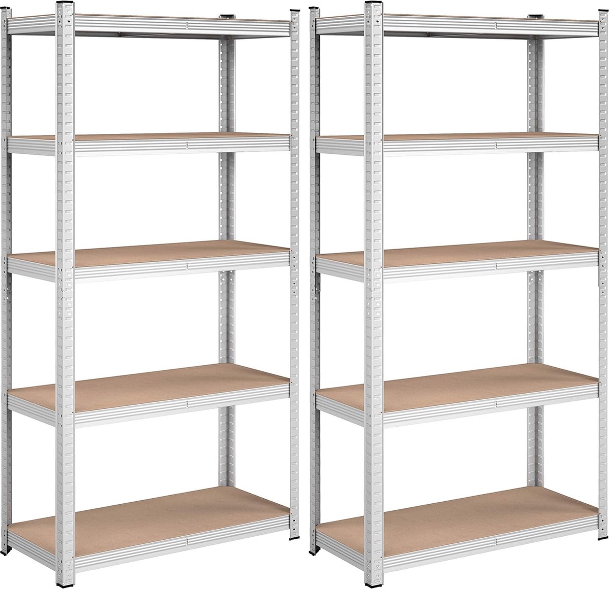 Opbergrekken, rekken voor zwaar gebruik, set van 2, kelderrekken, 180 x 90 x 40 cm, tot 875 kg draagvermogen, rekken, boutloze rekken, versterkt stalen frame, 5 verstelbare rekken, zilverkleurige GLR040E02