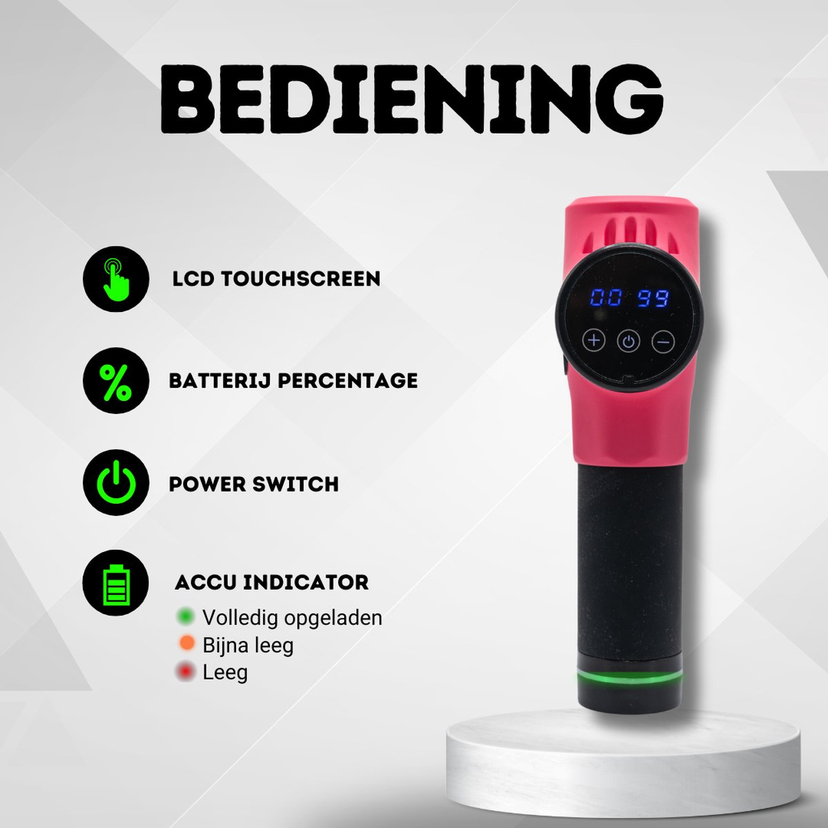 Afbeelding 3 van SALE - FORFIT Massage Gun Hot & Cold - Pink – 30 Standen en 8 Opzetstukken – Draadloos en stil – Professioneel Massage apparaat- Massage Pistool - Warmte en Koude therapie