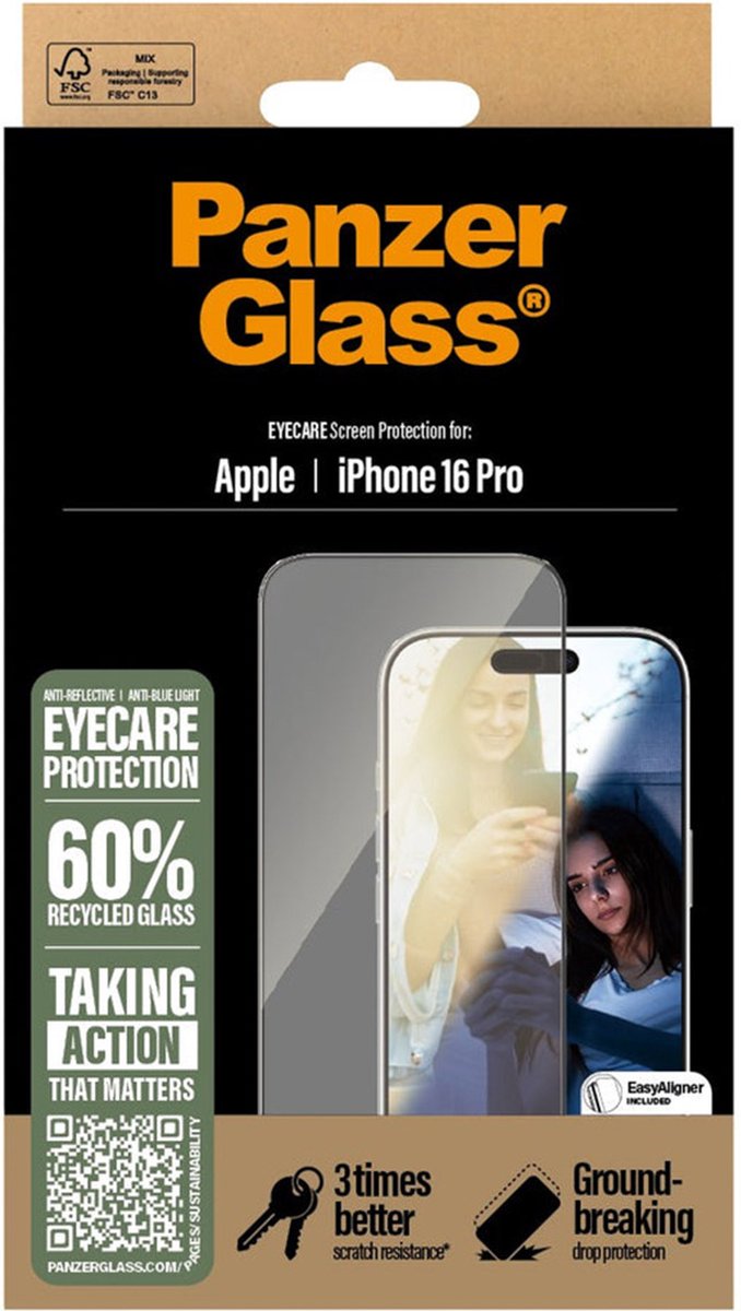 PanzerGlass EyeCare Ultra-Wide Fit Screen Protector geschikt voor iPhone 16 Pro