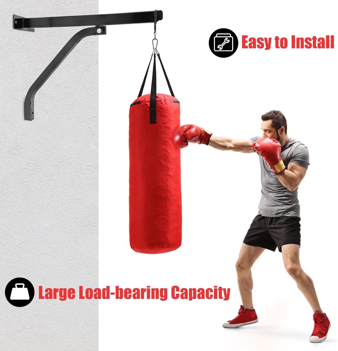 Support Mural Réglable Pour Sac De Frappe Lourd - Jusqu'à 400 Kg - Rotation 360° - Pour Boxe, MMA, Fitness - 2