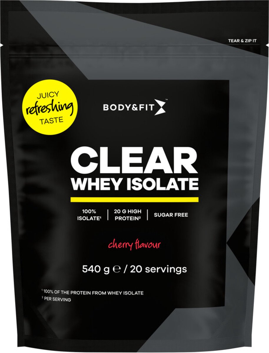 Goedkoopste Body & Fit Clear Whey Isolate - Clear Whey Protein - Proteine Poeder - Proteine Ranja - Eiwit Limonade - Cherry - 270 gram (10 shakes