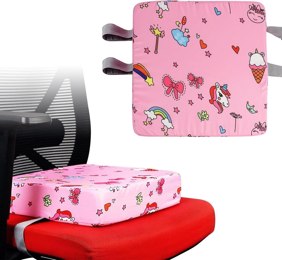 Schattige kinderstoelverhoger - ademend & comfortabel - anti-slip ontwerp - afneembaar & vormvast - lange stoelen - veiligheidsgesp - reinigbaar