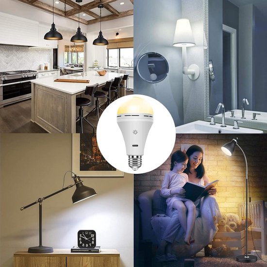 Rechargeable Light Bulb With Remote Control - 7W Battery Powered USB C Lamp - Touch Control Dimmable LED Light Bulb - Camping Emergency Lamp With Hook - Smart E27 Multifunction Lamp - 3000k/2 pack van Lepro — afbeelding 2