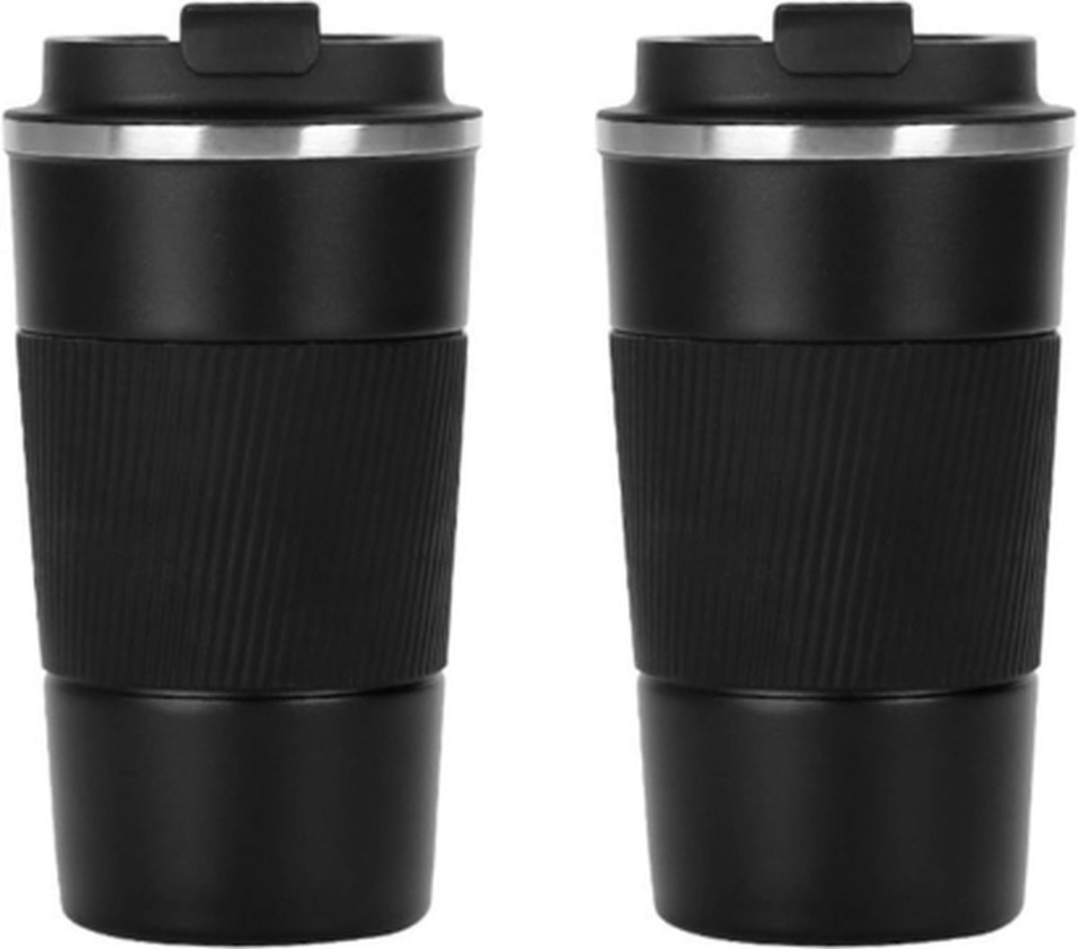 Thermosbeker - Koffiebeker 2 Stuks - Travel Mug - Koffiebekers To Go - Theebeker - RVS Koffie Beker To Go - Zwart