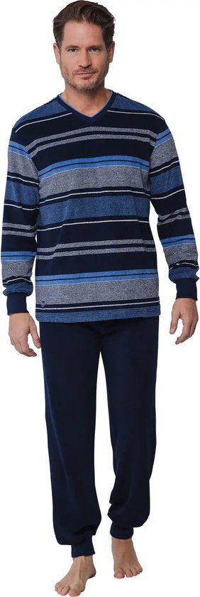 Badstof Heren pyjama - Blauw - Warme winter pyjama maat S - S