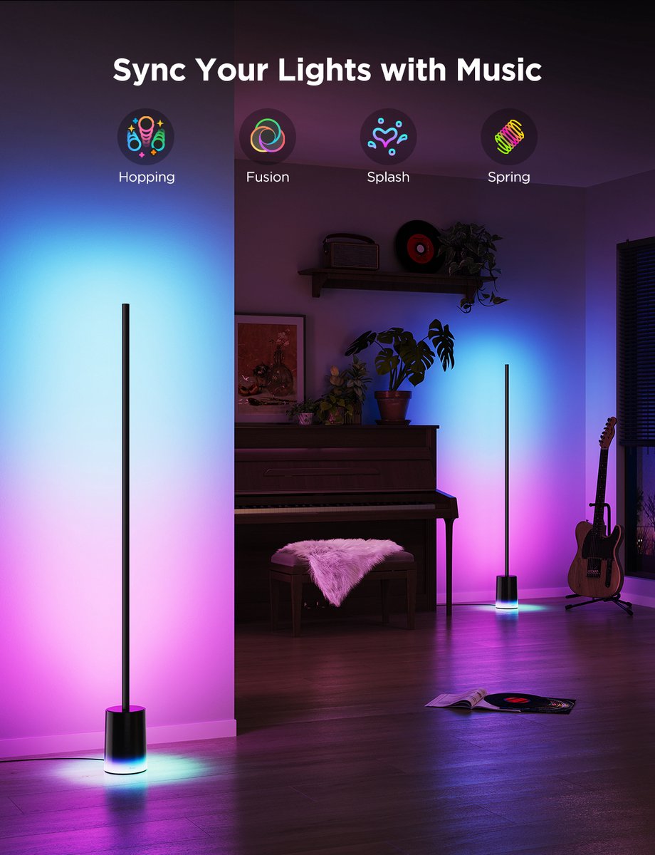 Govee Vloerlamp, led, Wifi, RGBIC, staande lamp, werkt met Alexa en Google Assistant, gestuurd