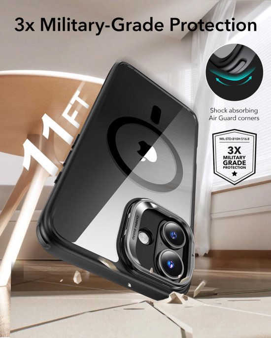 ESR IPhone 16 Hoesje – MagSafe Compatibel Met HaloLock, Militaire Schokbescherming, Hybride Hoes Met Krasbestendige Acryl Achterkant, Mat Zwart