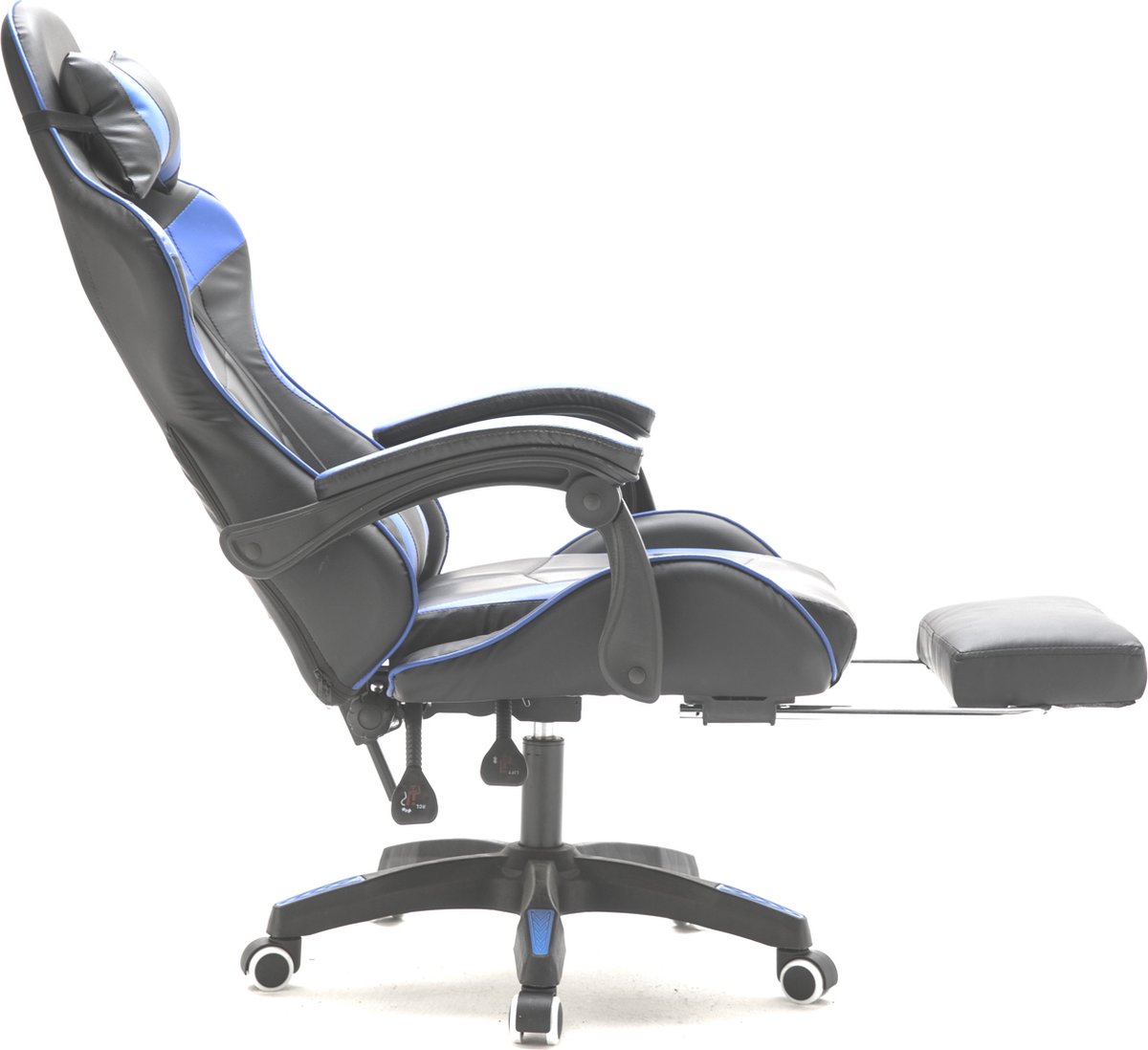 Afbeelding 2 van VDD Gaming - Gamestoel - Gamestoel met Voetsteun - Gamestoel Zwart - Gaming stoel - Bureaustoel gaming - Ergonomische Bureaustoel - Met Nekkussen & Verstelbaar Rugkussen - Met Voetsteun -Silicone Game Stoel - Draaistoel - Zwart & Blauw